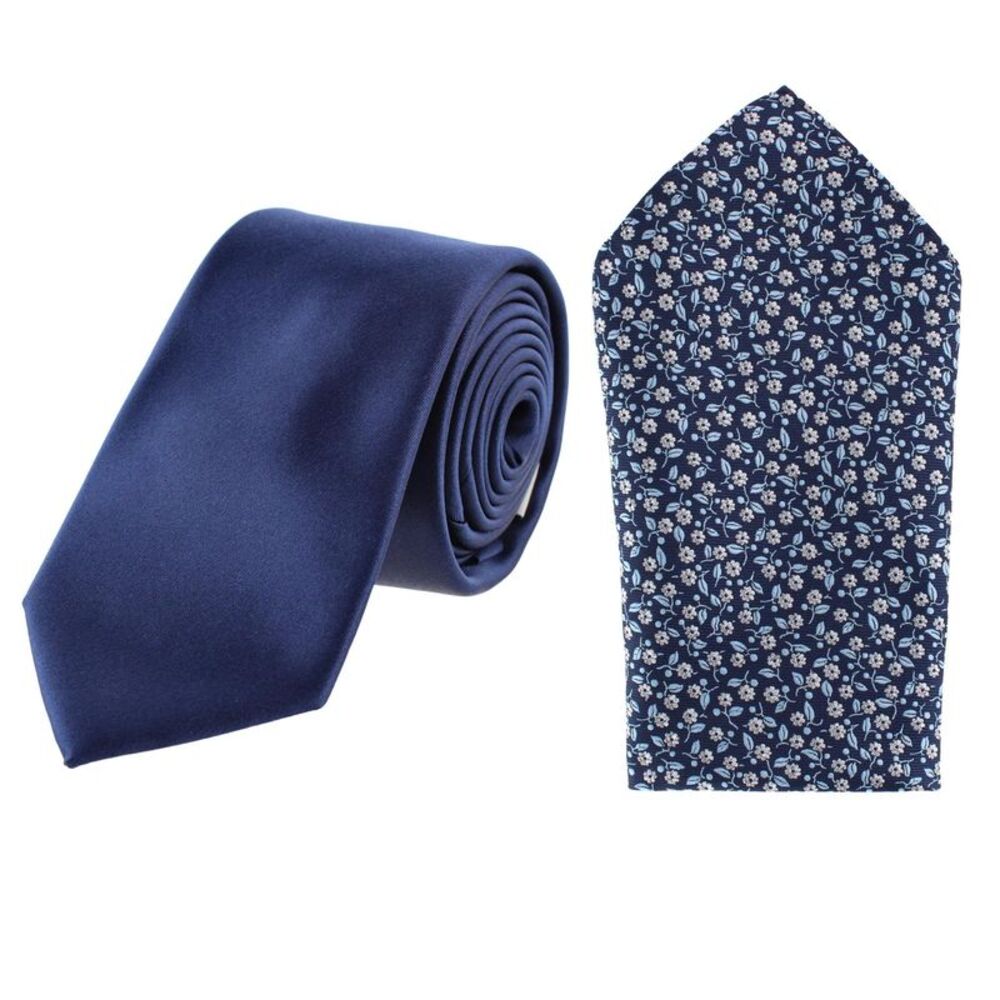 Essentials by Trafalgar Solid Necktie and Metallic Floral Pocket Square Set